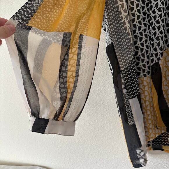 Chico’s Womens Patchwork Print Blouse Size 3/XL Geometric Modern Art Office - Picture 2 of 9